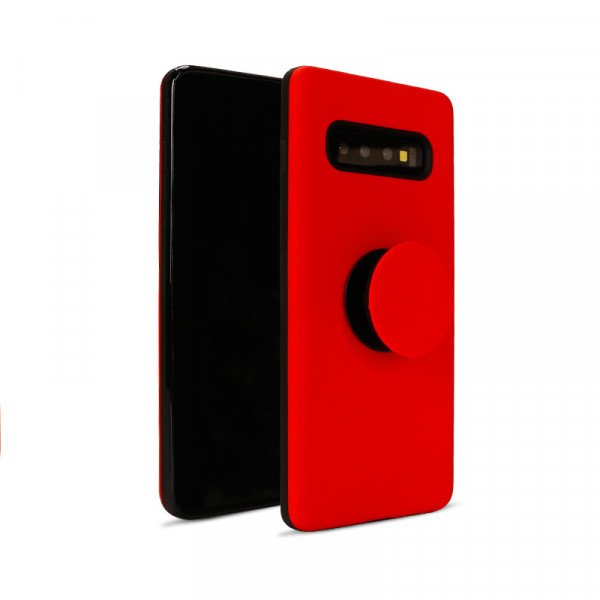 Wholesale Galaxy S10+ (Plus) Pop Up Grip Stand Hybrid Case (Red)